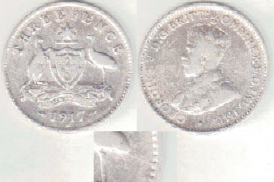1917 Australia silver Threepence (3rd leg-45 degree) A002206